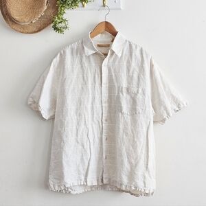 The Havanera Co. Linen Cotton Shirt XL Oatmeal Windowpane Button Down